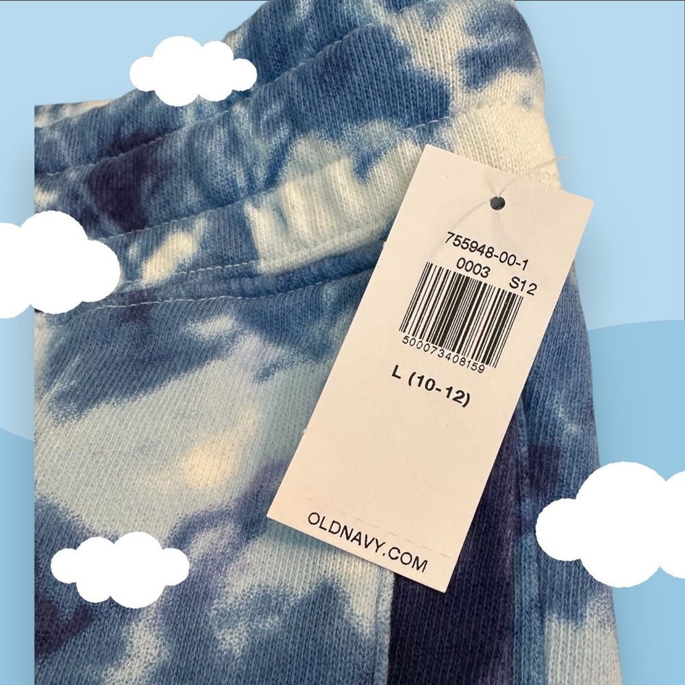 Old Navy Girls Size L 10-12 Jogger Sweatpants Pockets Drawstring Tie Dye Blue - Picture 5 of 7